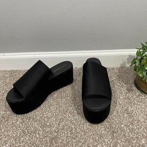 Liliana Black Platform Sandals Slide Size 8.5 Satin Chunky Y2K Slip On